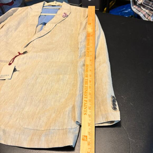 Riviera Red Linen Blend Blazer Jacket Tan 44 Santana SPJ NWT Made in Portugal - Picture 6 of 7